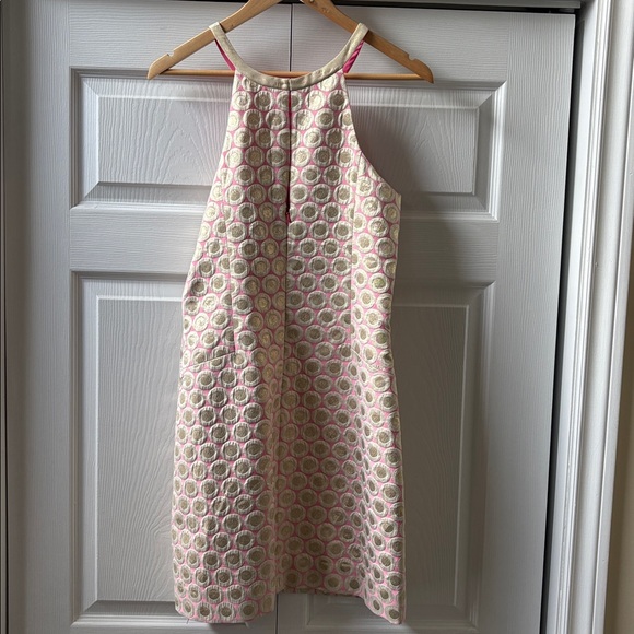Lilly Pulitzer Pink w Metallic Circles Halter Party  Dress EUC - Picture 2 of 7